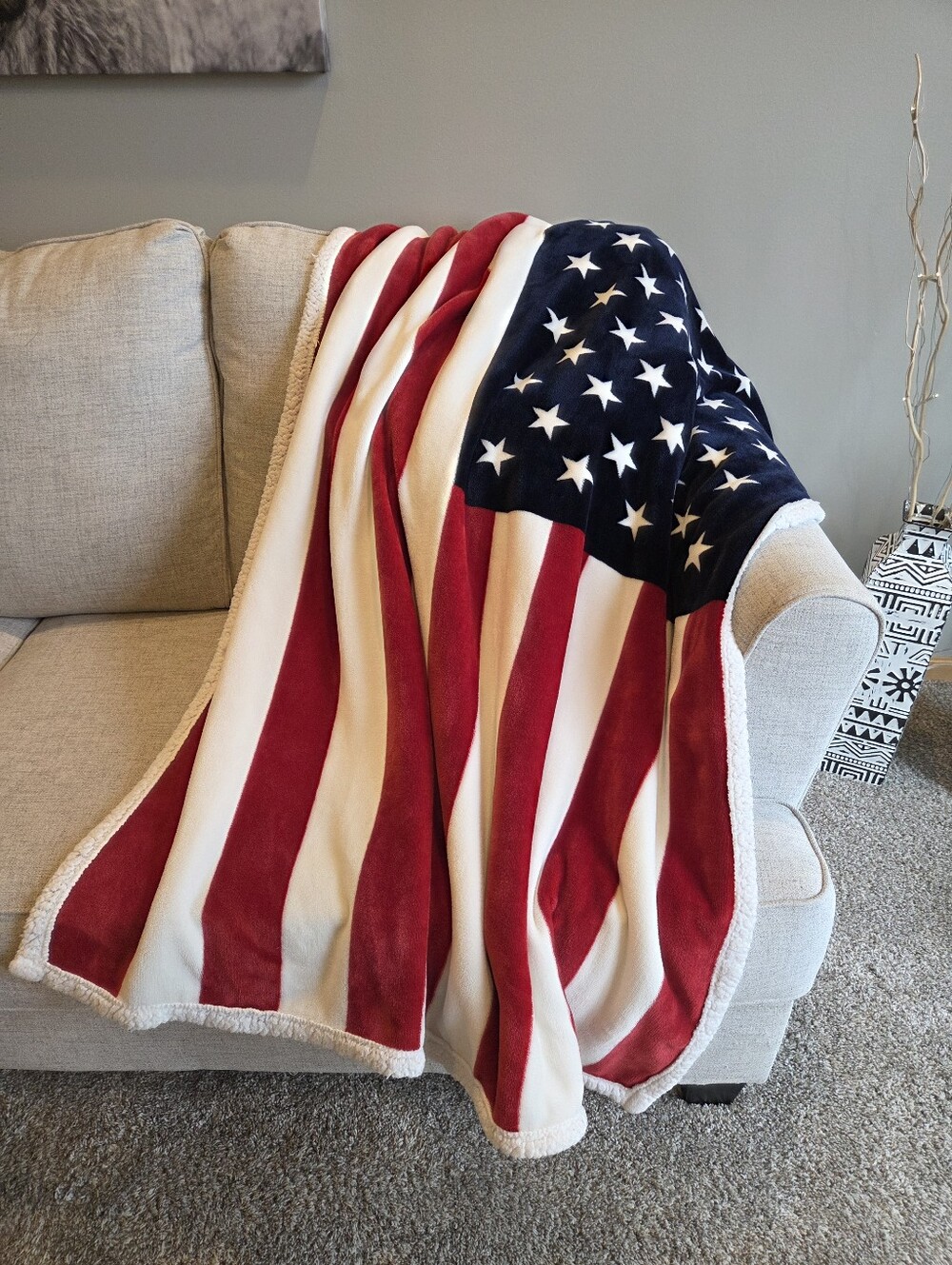 American Flag Sherpa Plush Throw Blanket